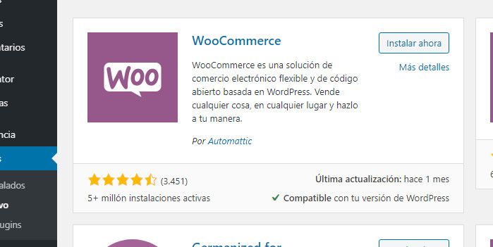 Instalar o plugin de WooCommerce en WordPress